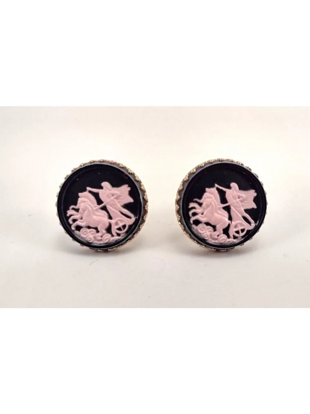 Vintage Chariot Cuff Links Black Winged Roman Mens Cufflinks Mid Century Plastic